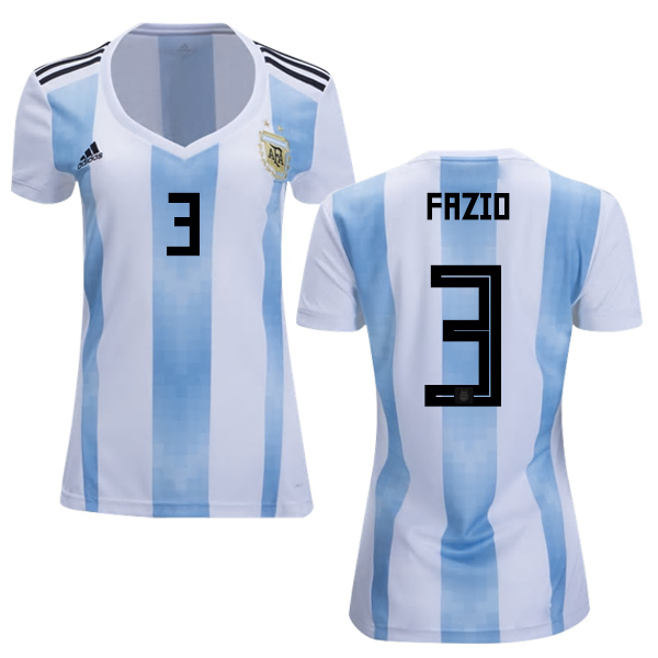 Women's Argentina #3 Fazio Home Soccer Country Jersey